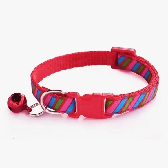 Marlee Candy Stripe Red Pink Blue Green Bell Cat Collar with Toys Gift Packaged - Picture 4 of 9